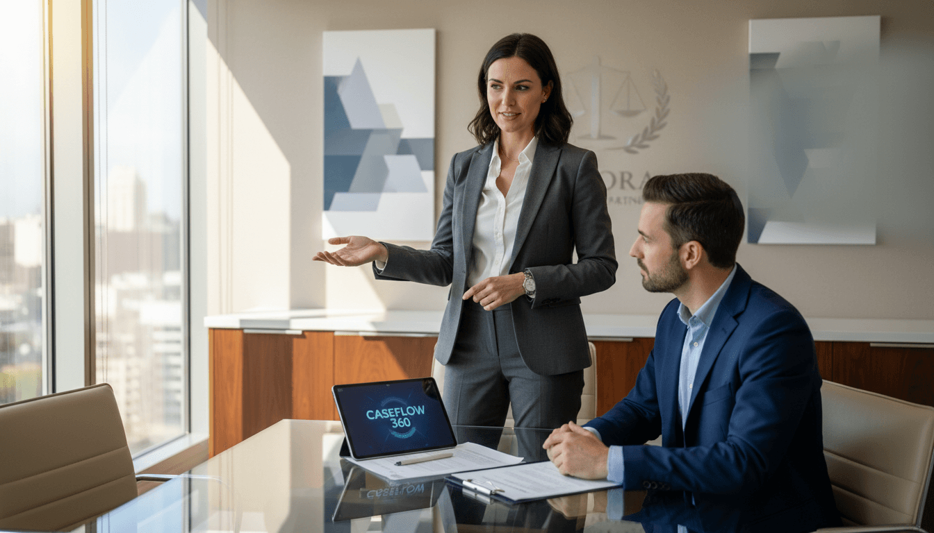 Richard Wolfe meeting with a client in his Clearwater law office
